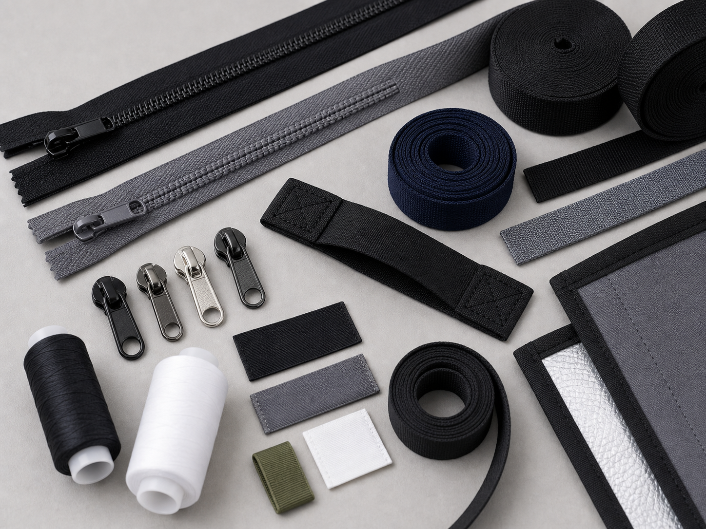 Zippers handles binding tape and label accessories for custom bags