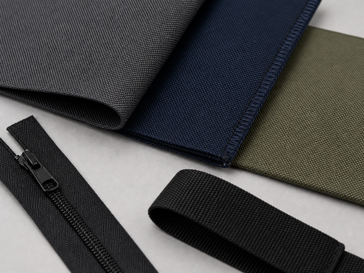 Oxford cloth fabric swatches with zipper and webbing strap for cooler bags