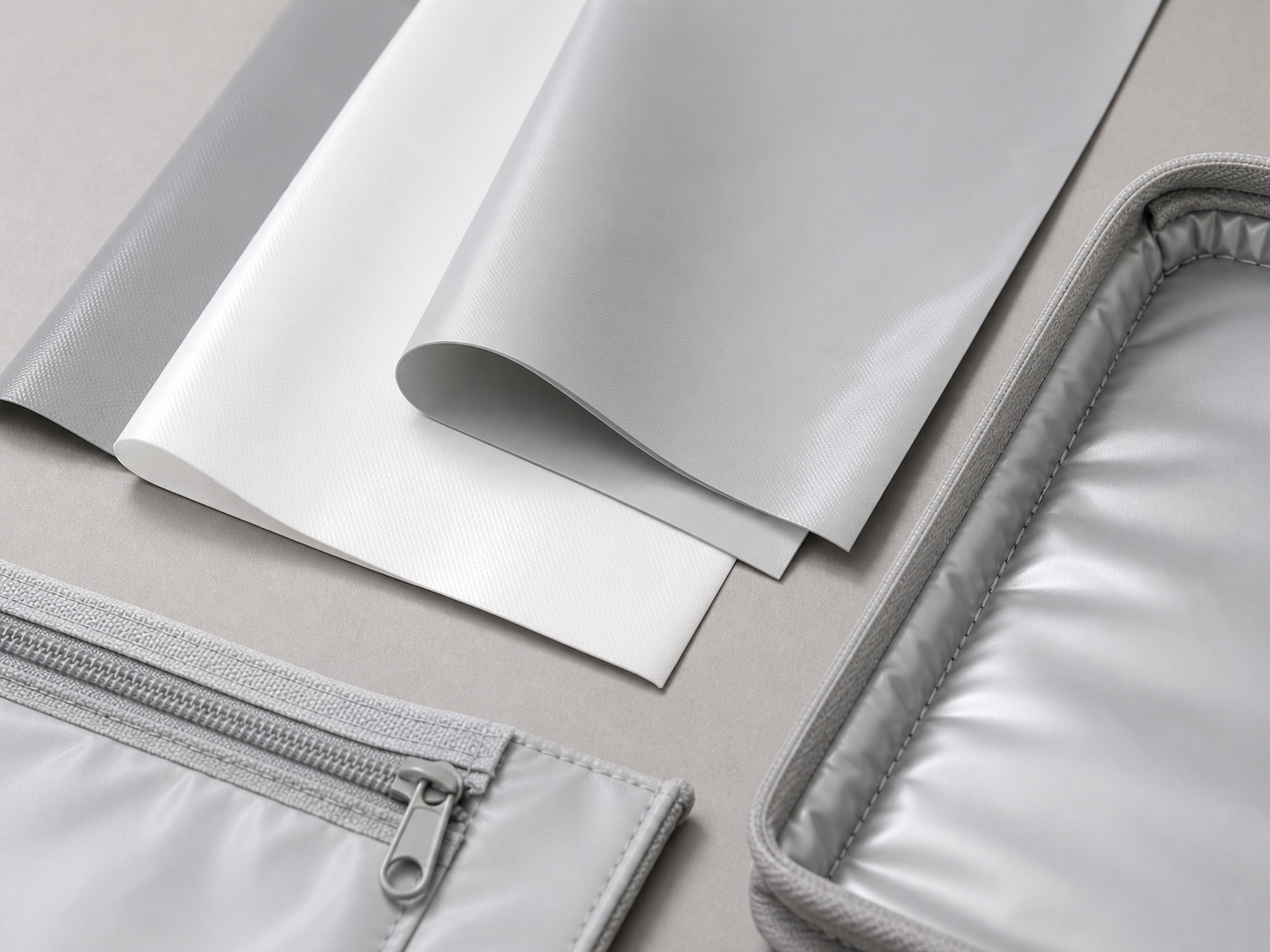 Smooth inner lining material samples for insulated lunch bags and cooler bags
